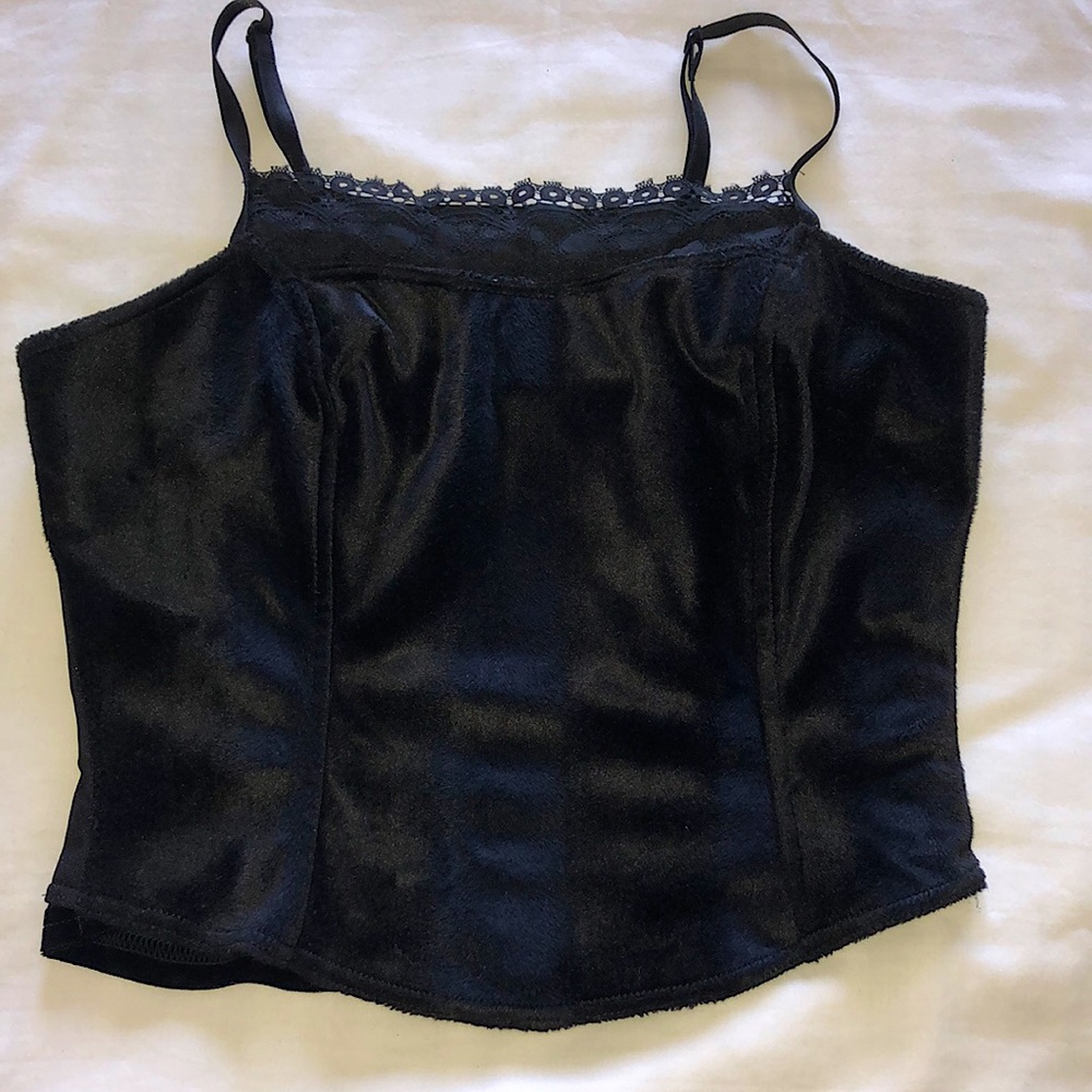 Black velvet stretchy crop top size S